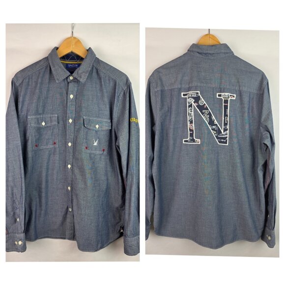 Nautica Men's Shirt Size Large Blue Sail Classic Fit Long Sleeve Button Down - Picture 1 of 14